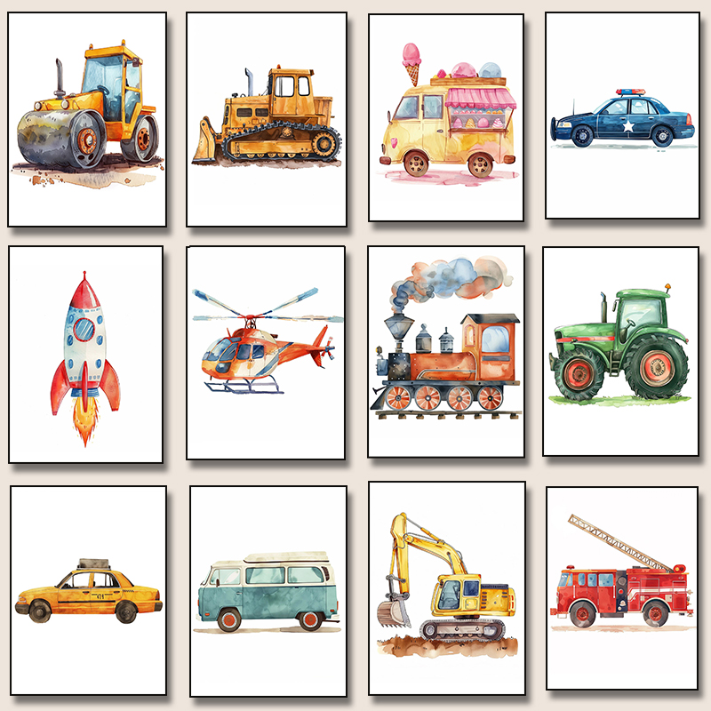 Resin Art For Kids - Poster con Diamanti di Elicottero, Camion